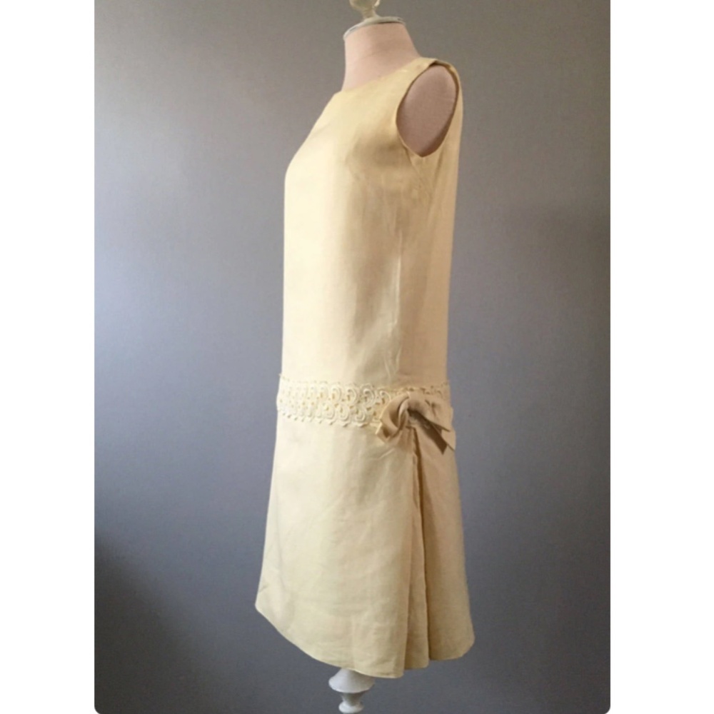 Retro Linen Dress / A-Line Dress / Yellow Retro Dress / Mid Century Dress / Smal